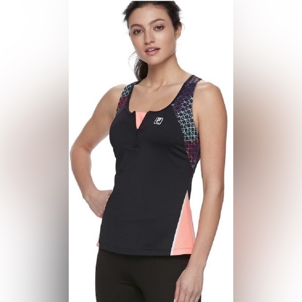 Fila Black Athletic Tank with Multicolor Geometric Straps